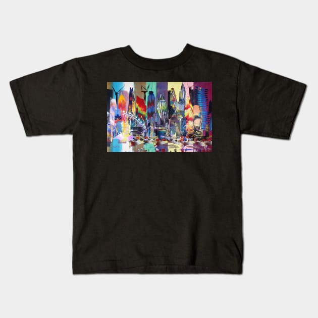 London Cityscape Skyline Abstract 625 Kids T-Shirt by artsale